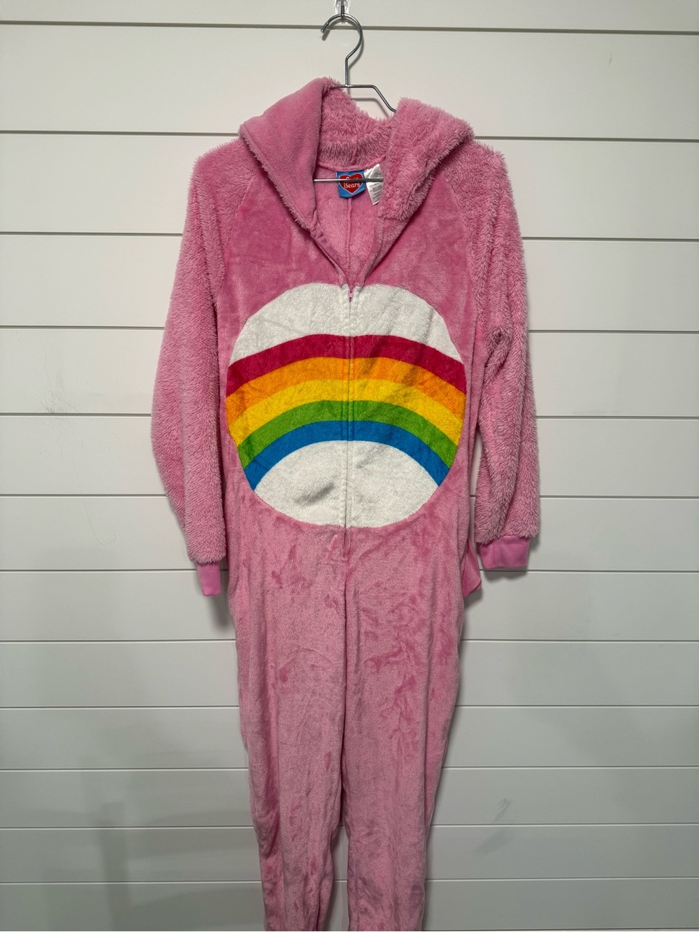 Care Bears Pink Hooded Rainbow Onesie Pajama Youth Large 12/14